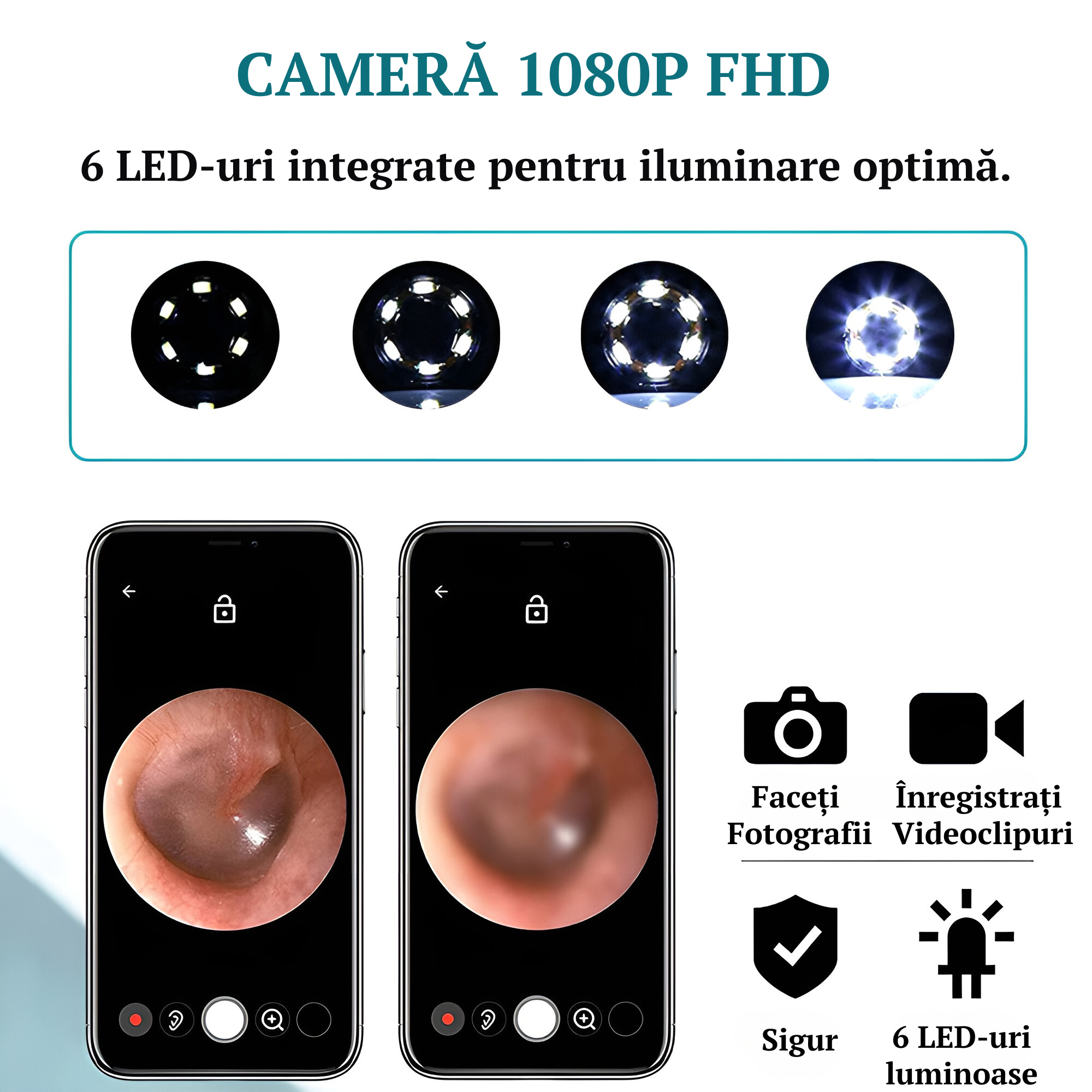 Otoscop cu cameră UltraHD, WiFi, curățare urechi, IP67 - imagine 2