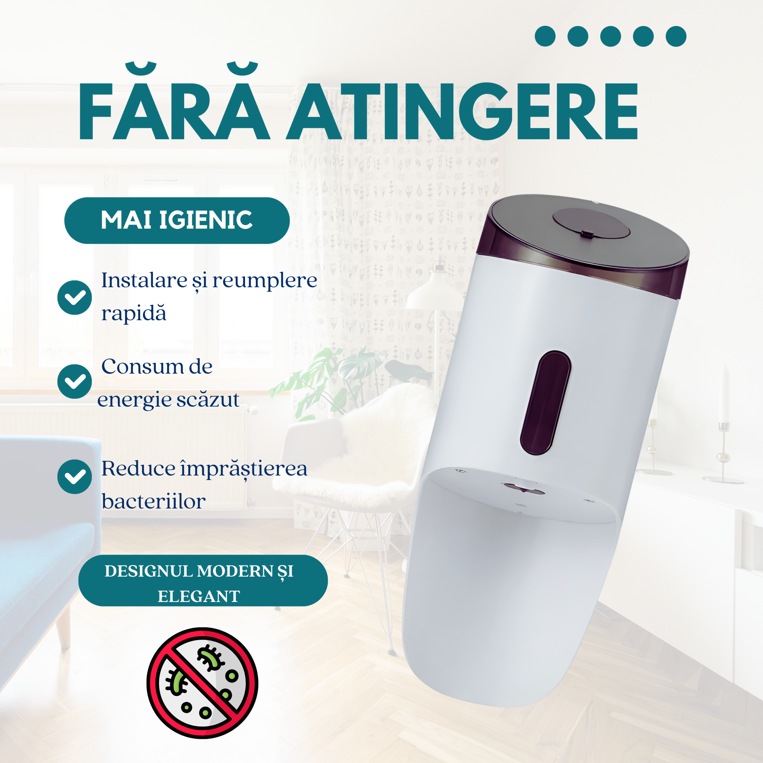 Dozator automat săpun lichid, touchless, perete, 750 ml, alb – ZEQAS - imagine 4