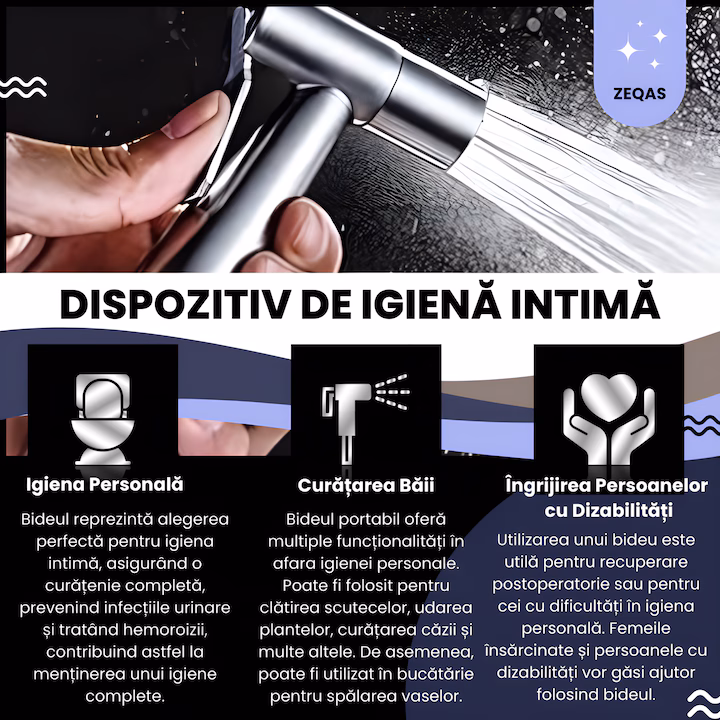 Set duș igienic WC, oțel inoxidabil, furtun 1,5 m – ZEQAS - imagine 2