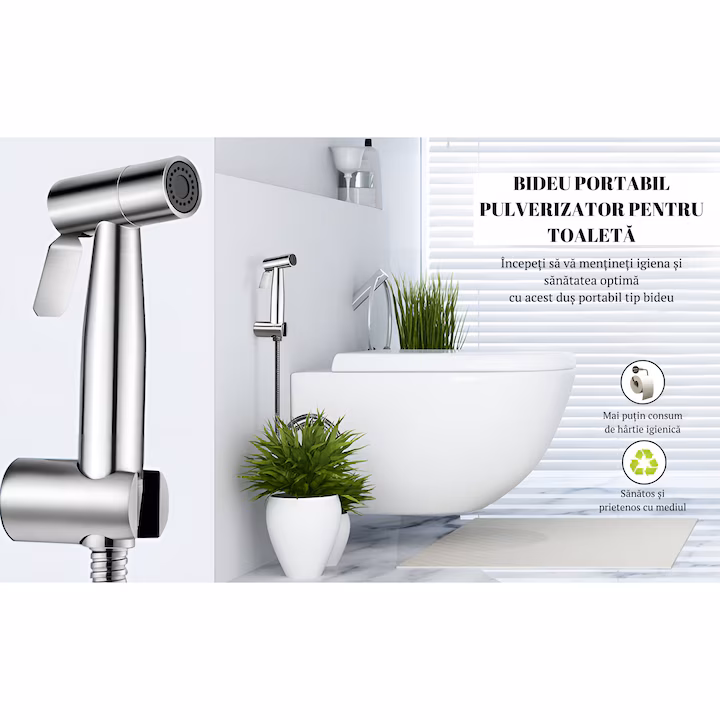 Set duș igienic WC, oțel inoxidabil, furtun 1,5 m – ZEQAS - imagine 3