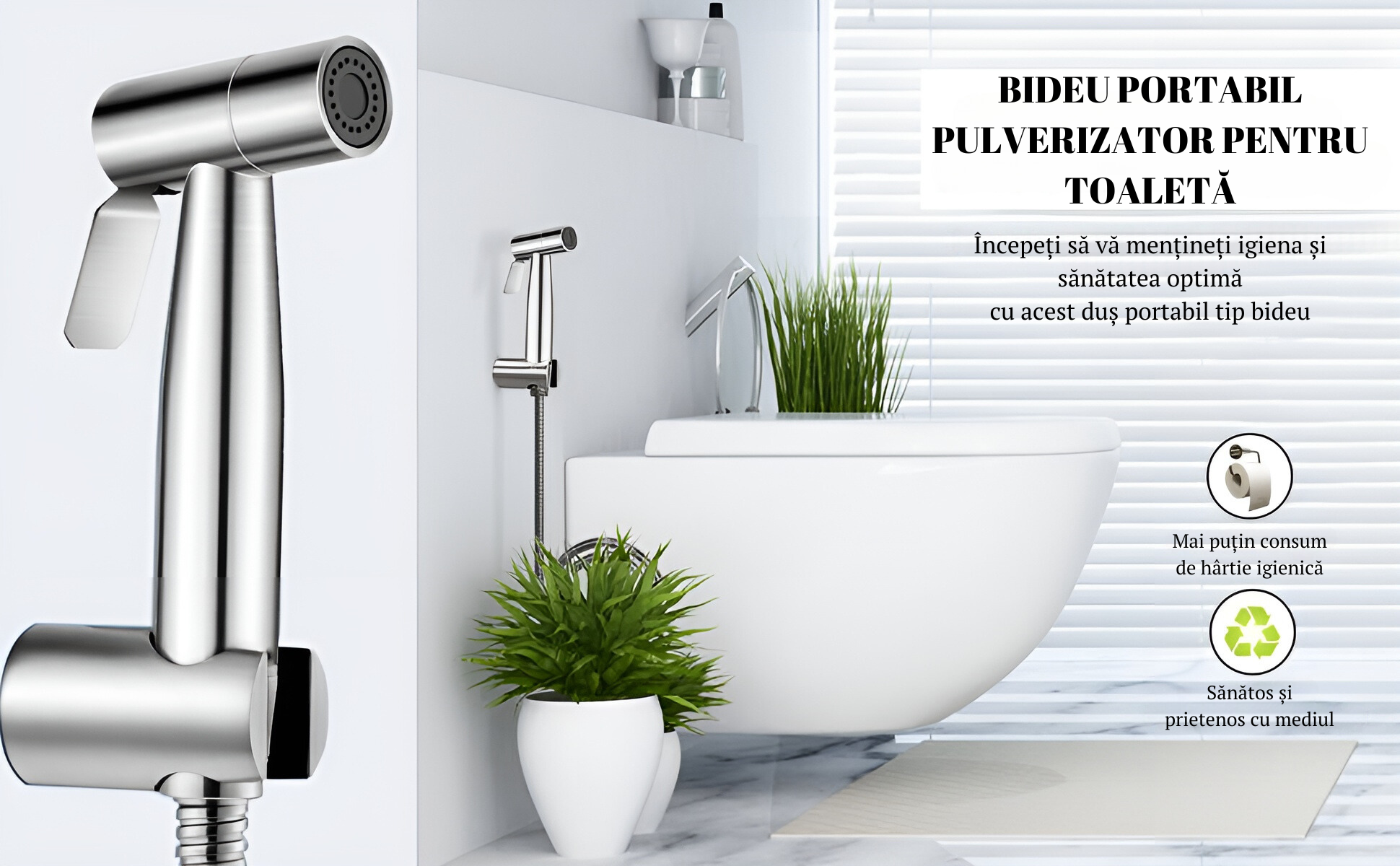 Set duș igienic WC, oțel inoxidabil, furtun 1,5 m – ZEQAS - imagine 4