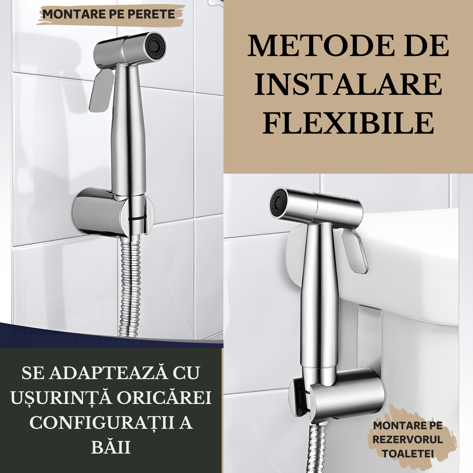 Set duș igienic WC, oțel inoxidabil, furtun 1,5 m – ZEQAS - imagine 5