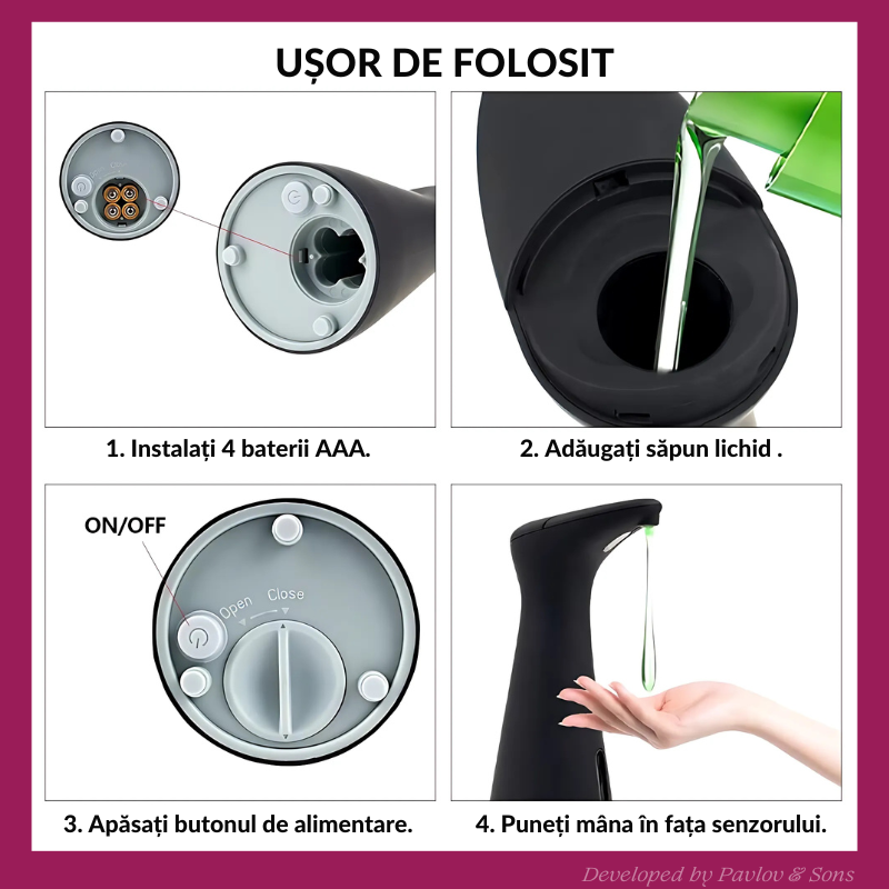 Dozator automat săpun lichid, touchless, 200 ml, negru – ZEQAS - imagine 10