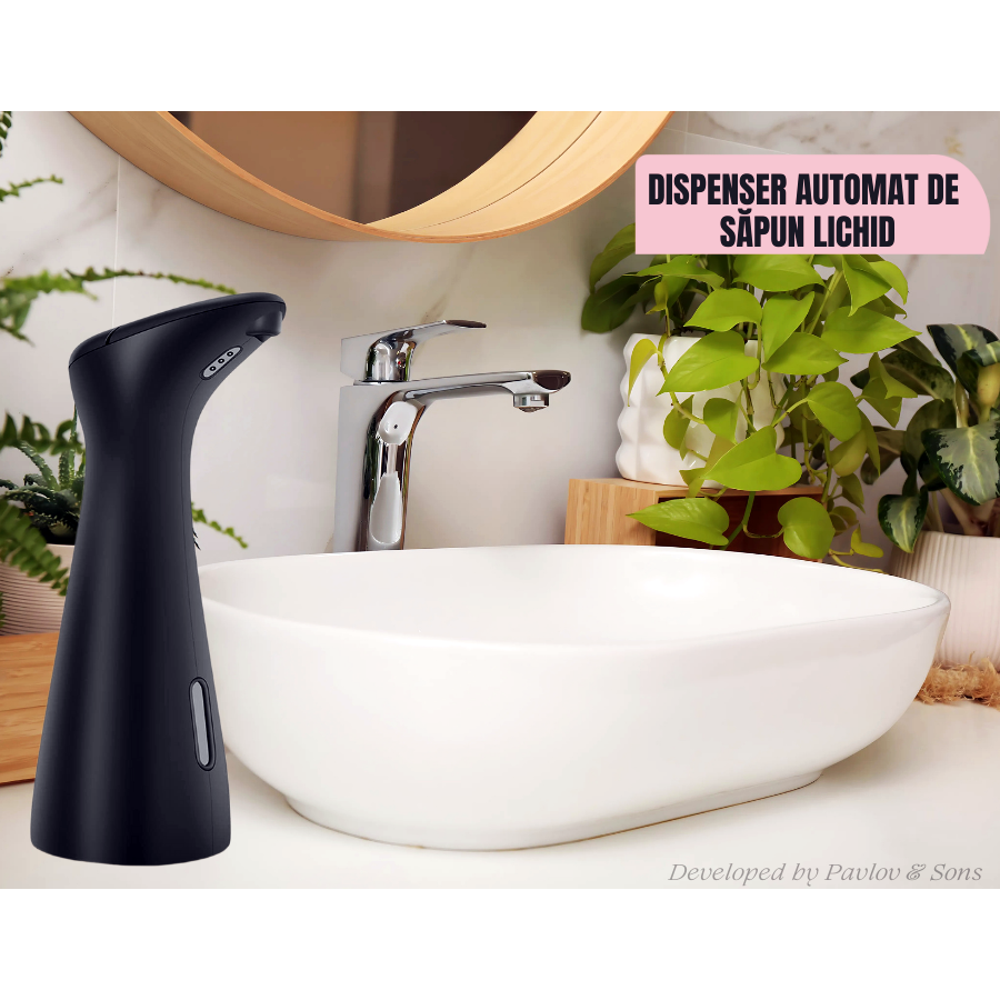 Dozator automat săpun lichid, touchless, 200 ml, negru – ZEQAS - imagine 2