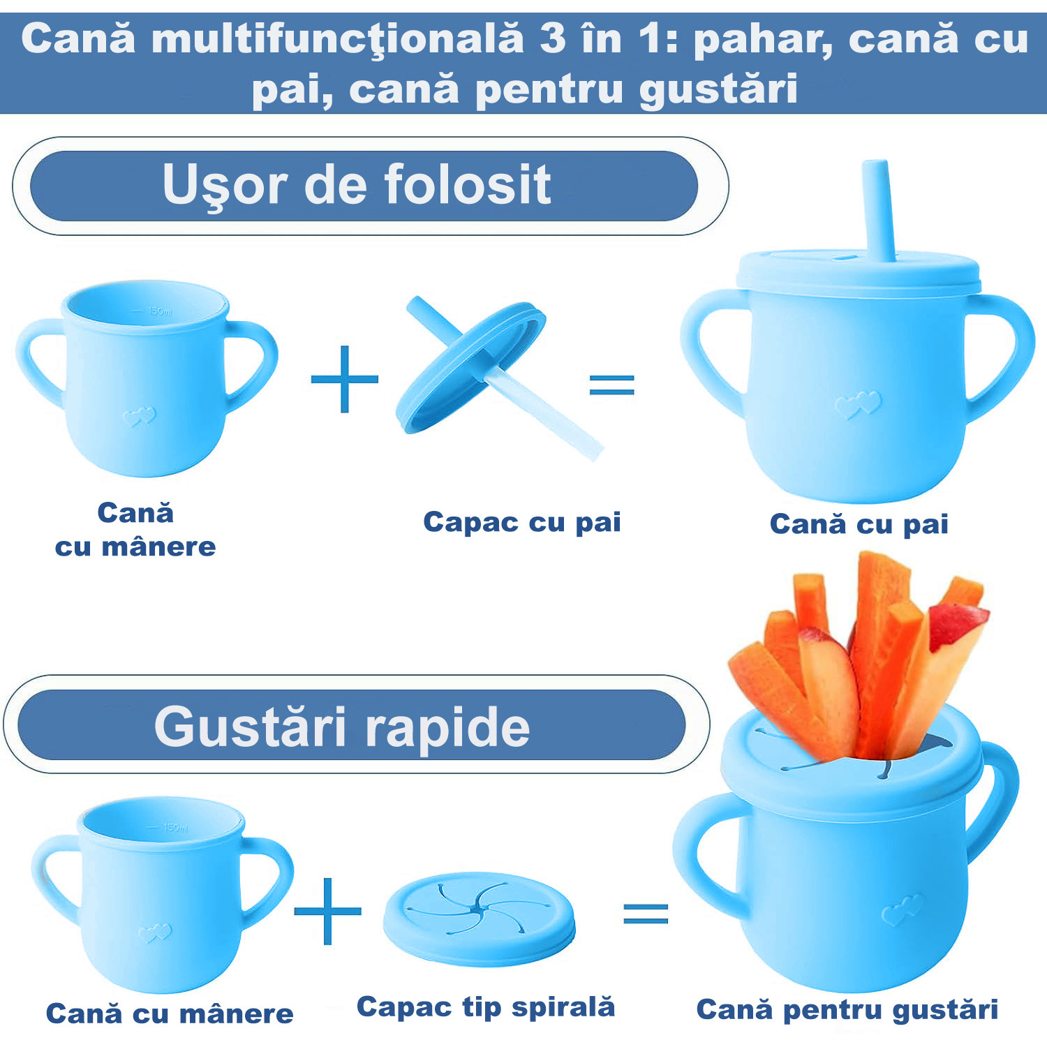 Set hrănire bebeluși ZEQAS, 6 luni+, 9 piese, silicon BPA free, albastru - imagine 4