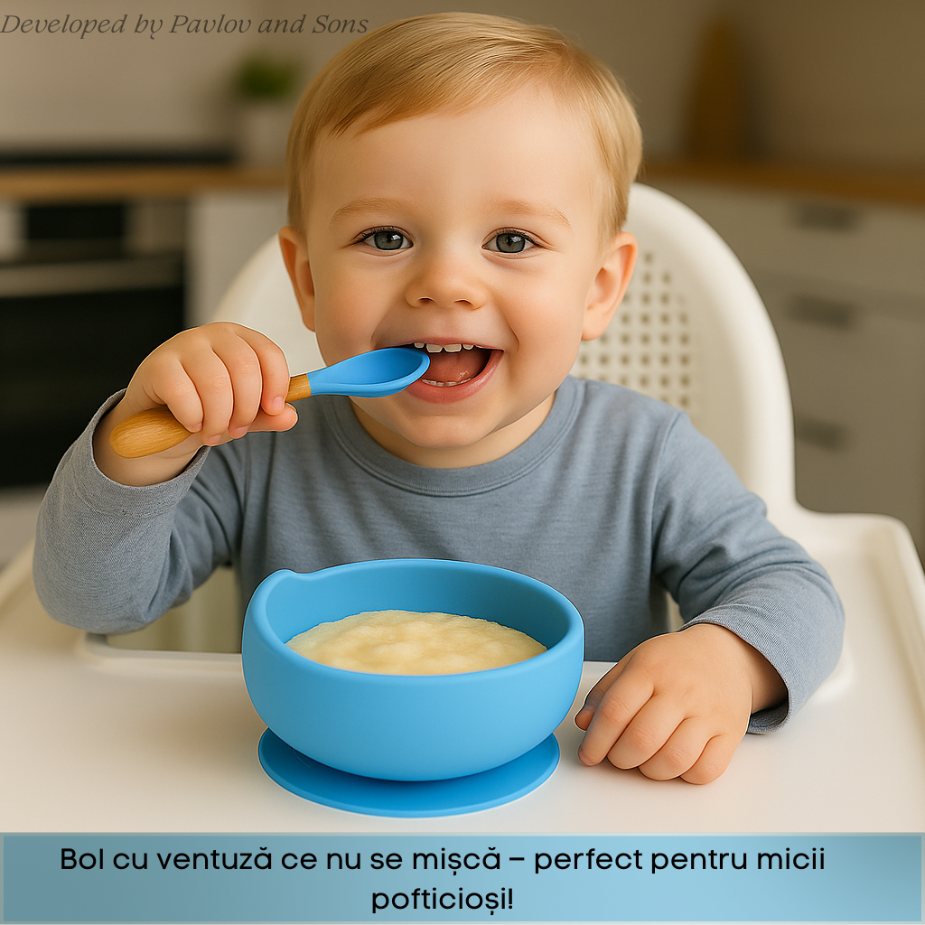 Set hrănire bebeluși ZEQAS, 6 luni+, 9 piese, silicon BPA free, albastru - imagine 5