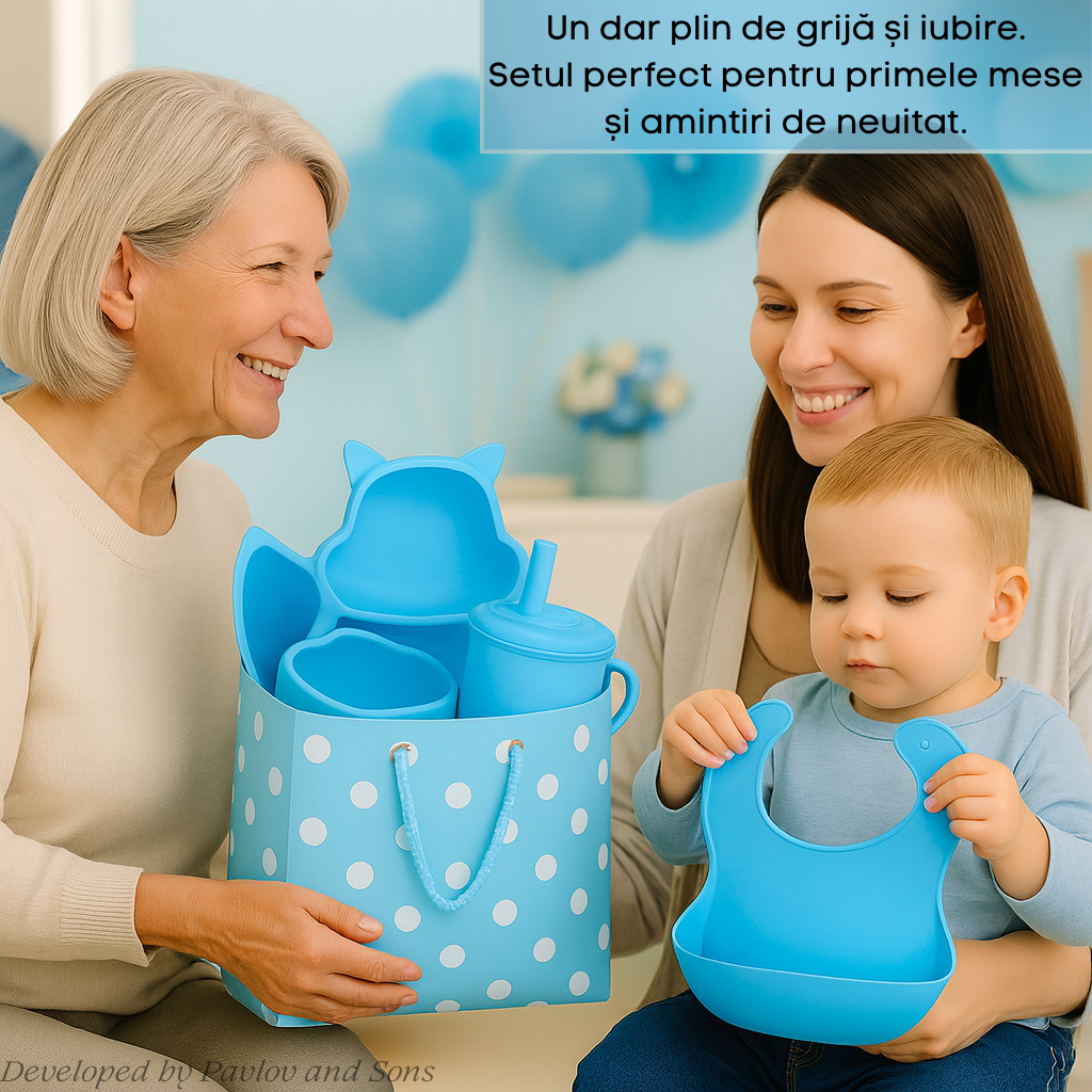 Set hrănire bebeluși ZEQAS, 6 luni+, 9 piese, silicon BPA free, albastru - imagine 7