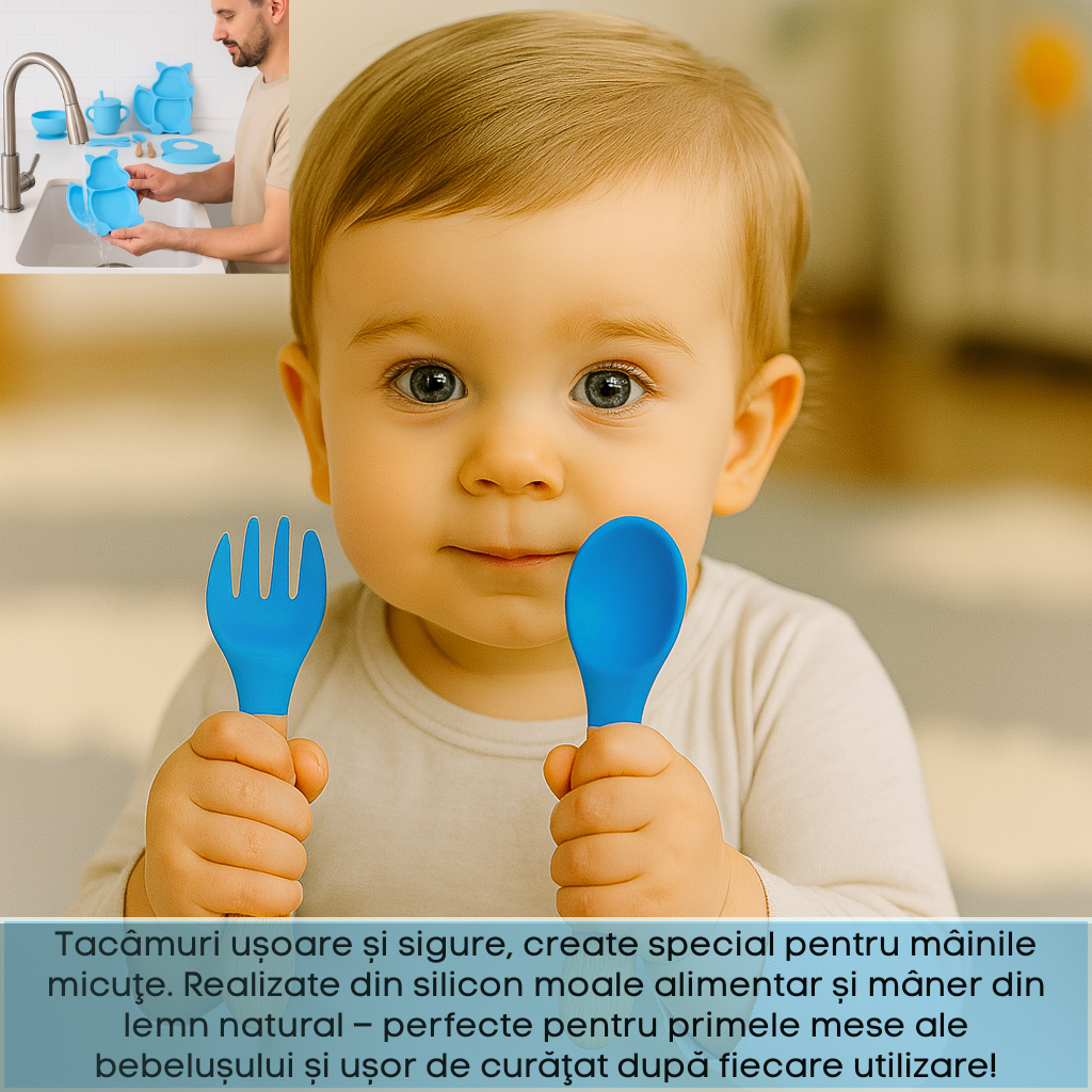 Set hrănire bebeluși ZEQAS, 6 luni+, 9 piese, silicon BPA free, albastru - imagine 9