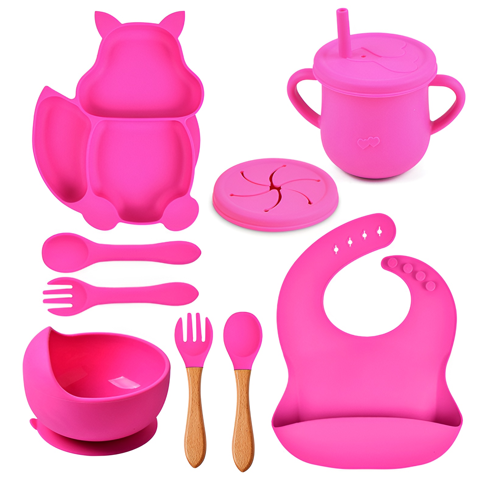 Set hrănire bebeluși ZEQAS, 6 luni+, 9 piese, silicon BPA free, roz - imagine 6