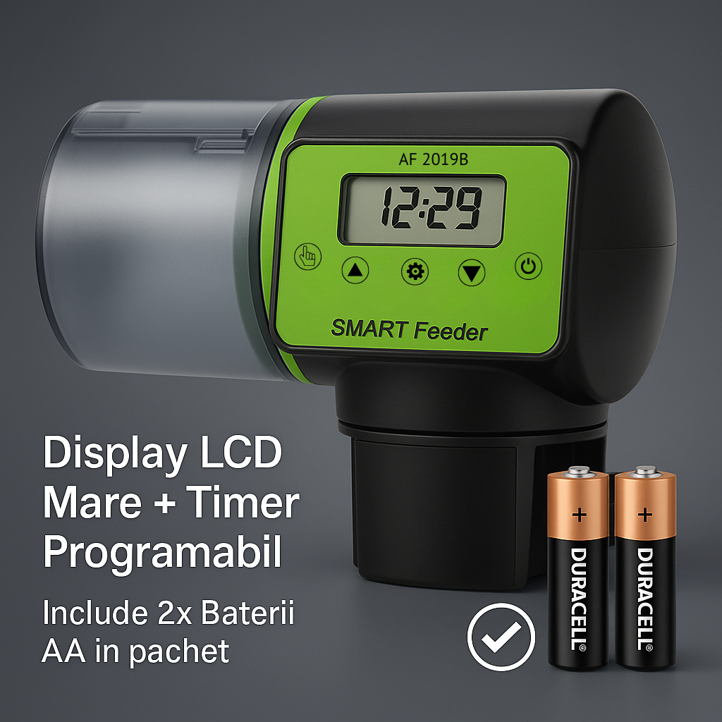 Hrănitor automat acvariu smart, 200 ml, LCD, temporizator, negru – ZEQAS - imagine 4