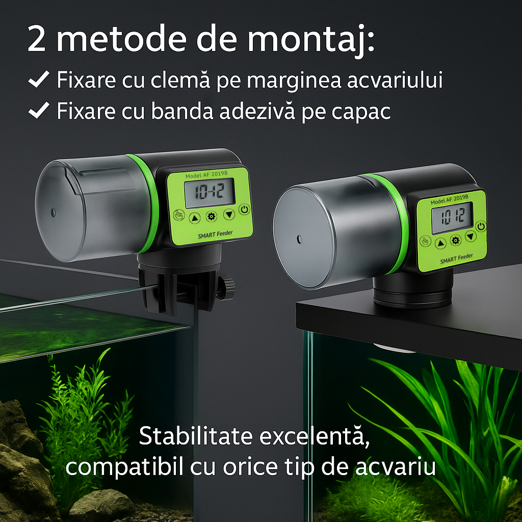 Hrănitor automat acvariu smart, 200 ml, LCD, temporizator, negru – ZEQAS - imagine 5
