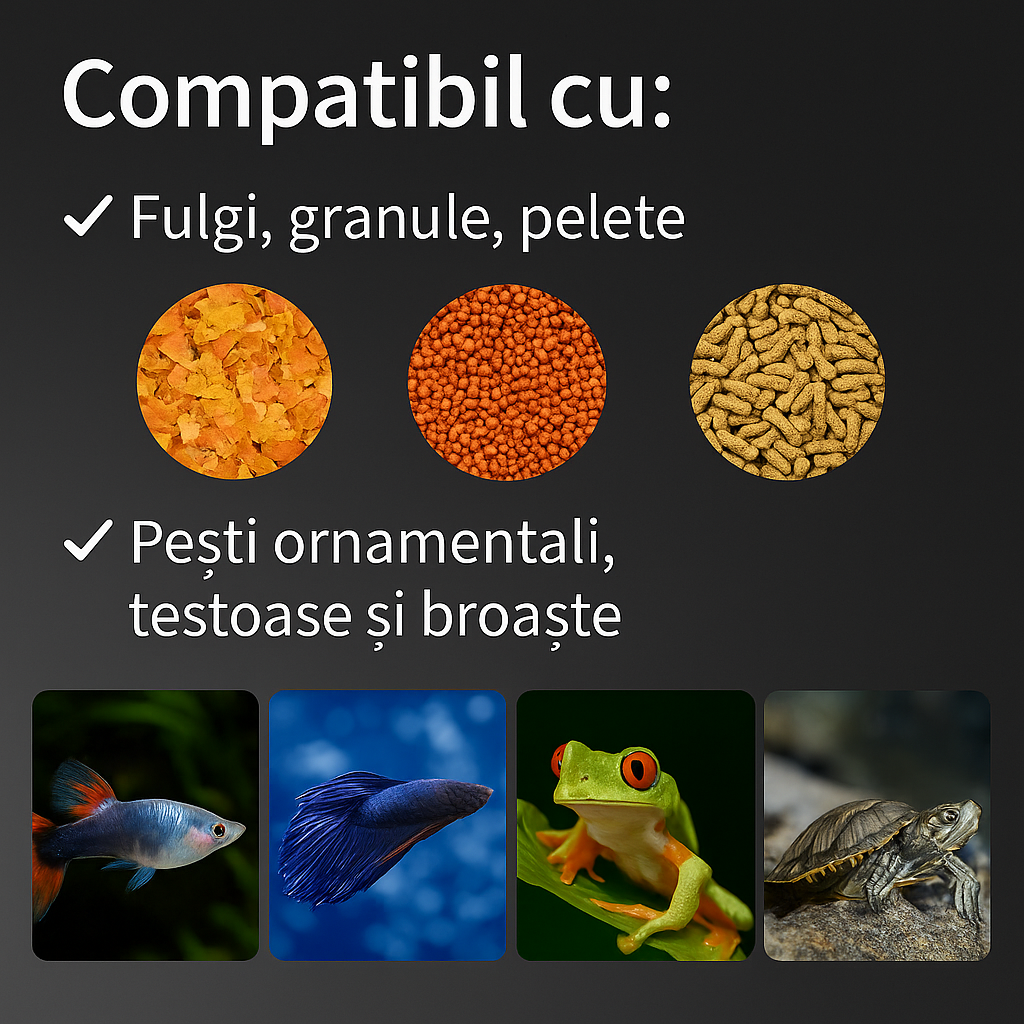 Hrănitor automat acvariu smart, 200 ml, LCD, temporizator, negru – ZEQAS - imagine 7