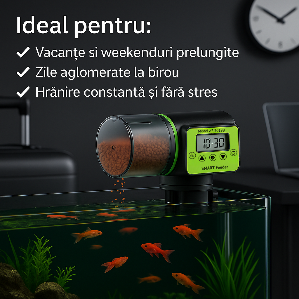 Hrănitor automat acvariu smart, 200 ml, LCD, temporizator, negru – ZEQAS - imagine 8