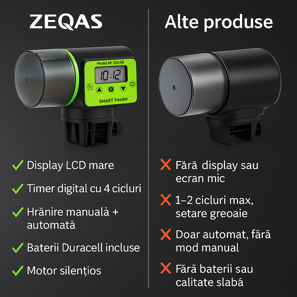 Hrănitor automat acvariu smart, 200 ml, LCD, temporizator, negru – ZEQAS - imagine 9