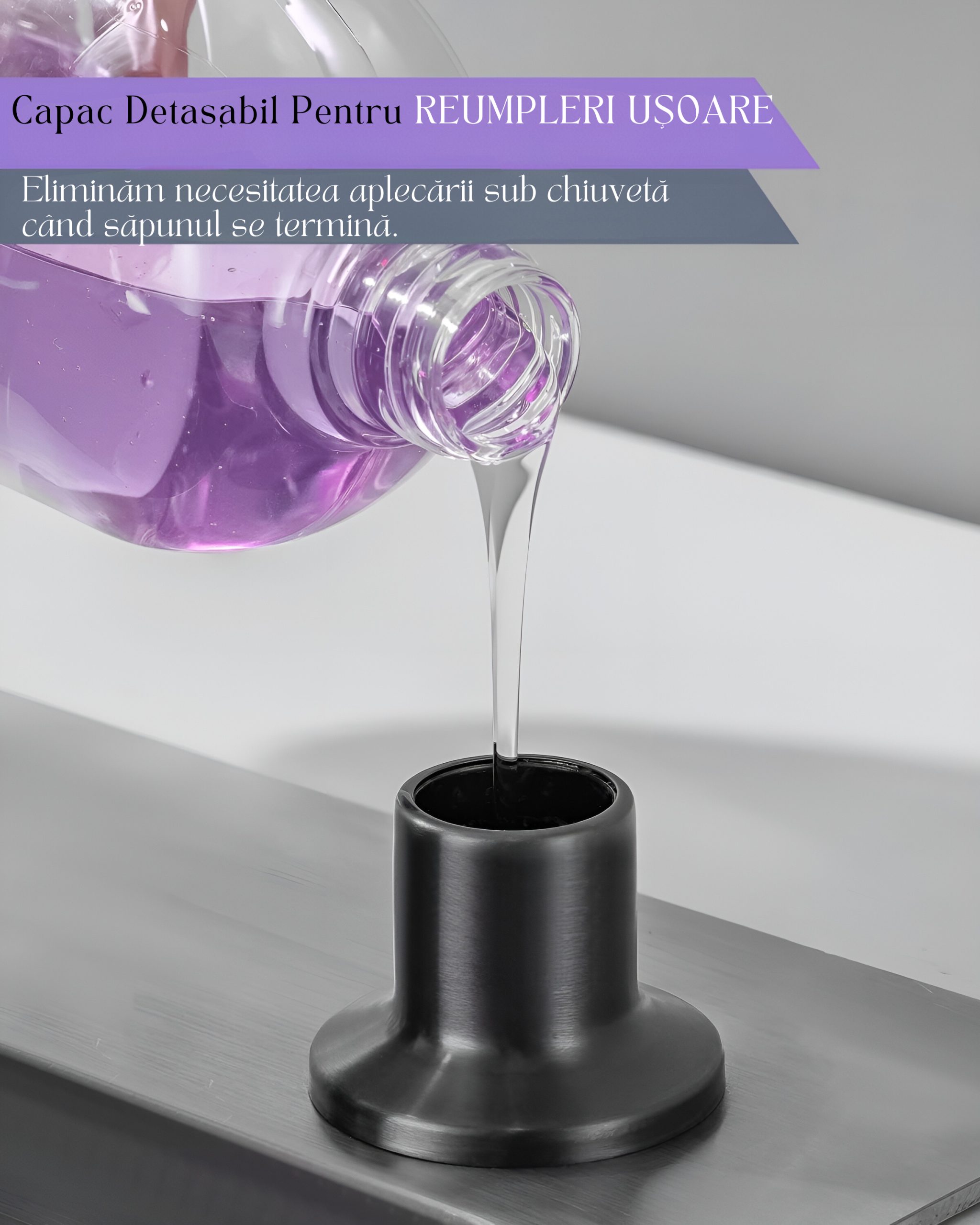 Dozator încorporat săpun/detergent lichid, inox, negru – ZEQAS - imagine 3