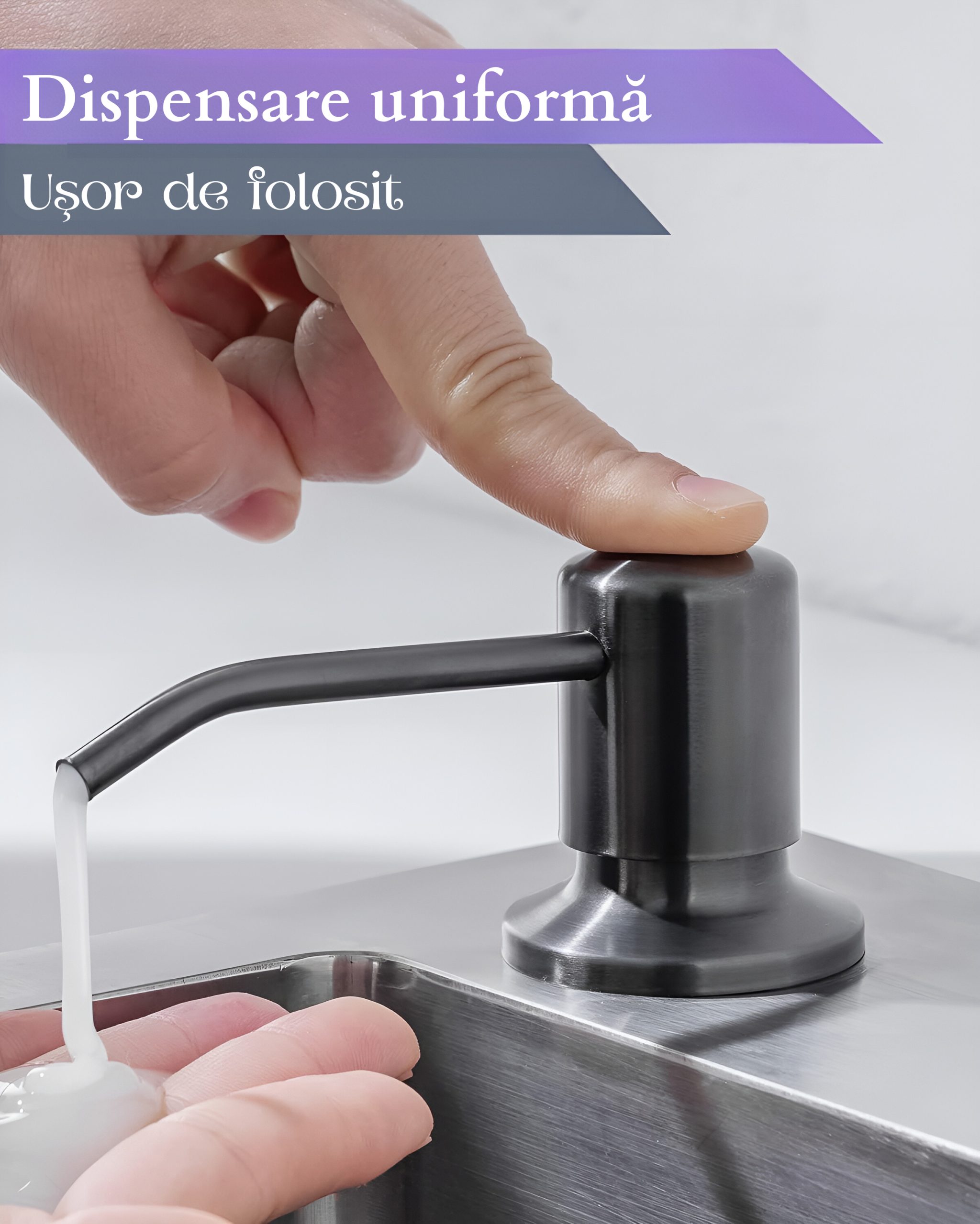 Dozator încorporat săpun/detergent lichid, inox, negru – ZEQAS - imagine 7