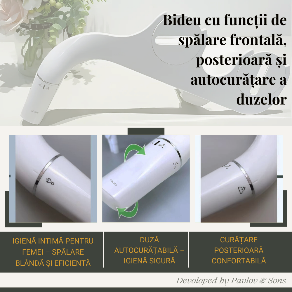 Bideu WC non-electric, montare rapidă, 2 duze, alb - imagine 2