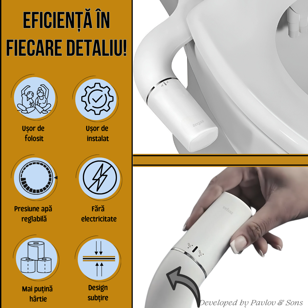 Bideu WC non-electric, montare rapidă, 2 duze, alb - imagine 3