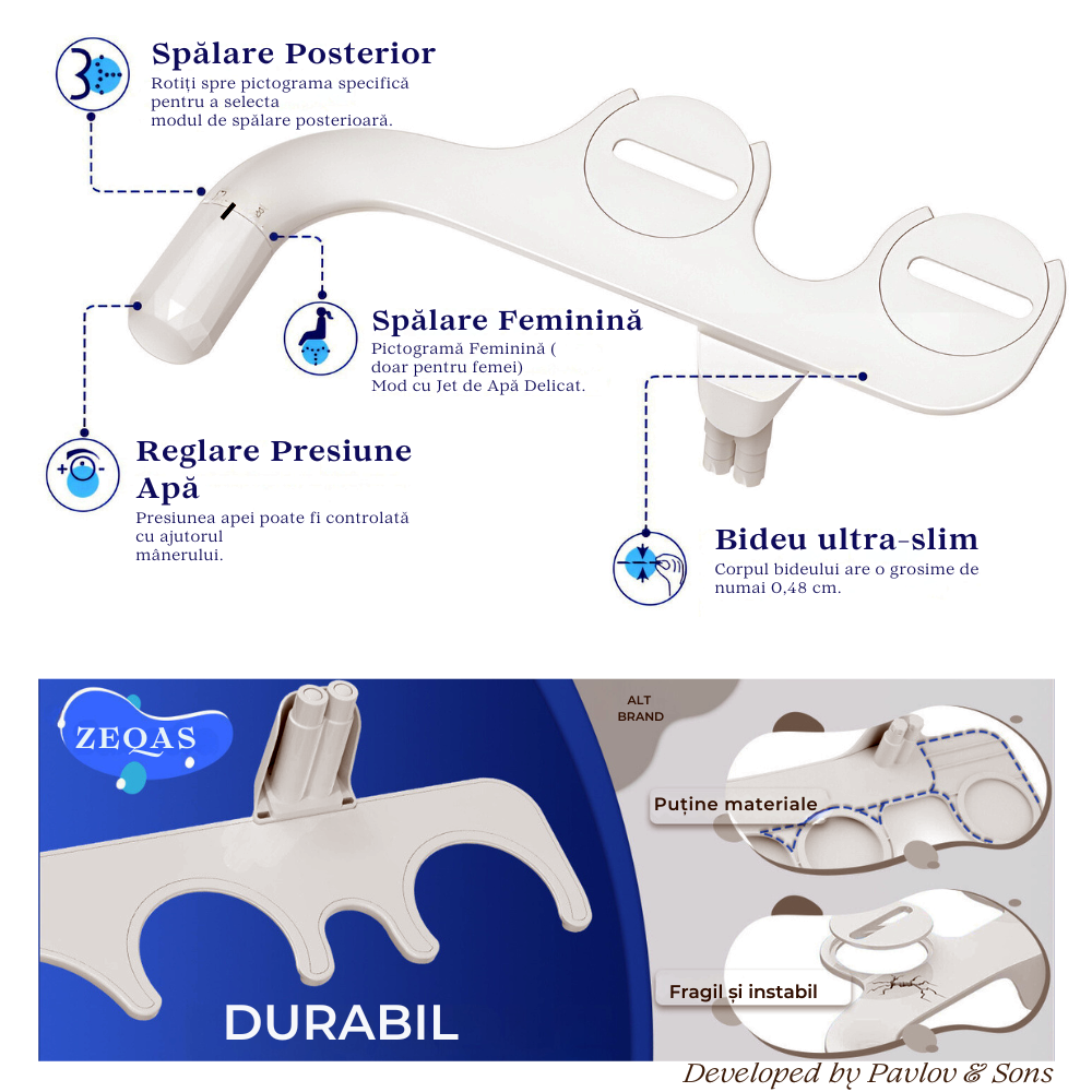 Bideu WC non-electric, montare rapidă, 2 duze, alb - imagine 7