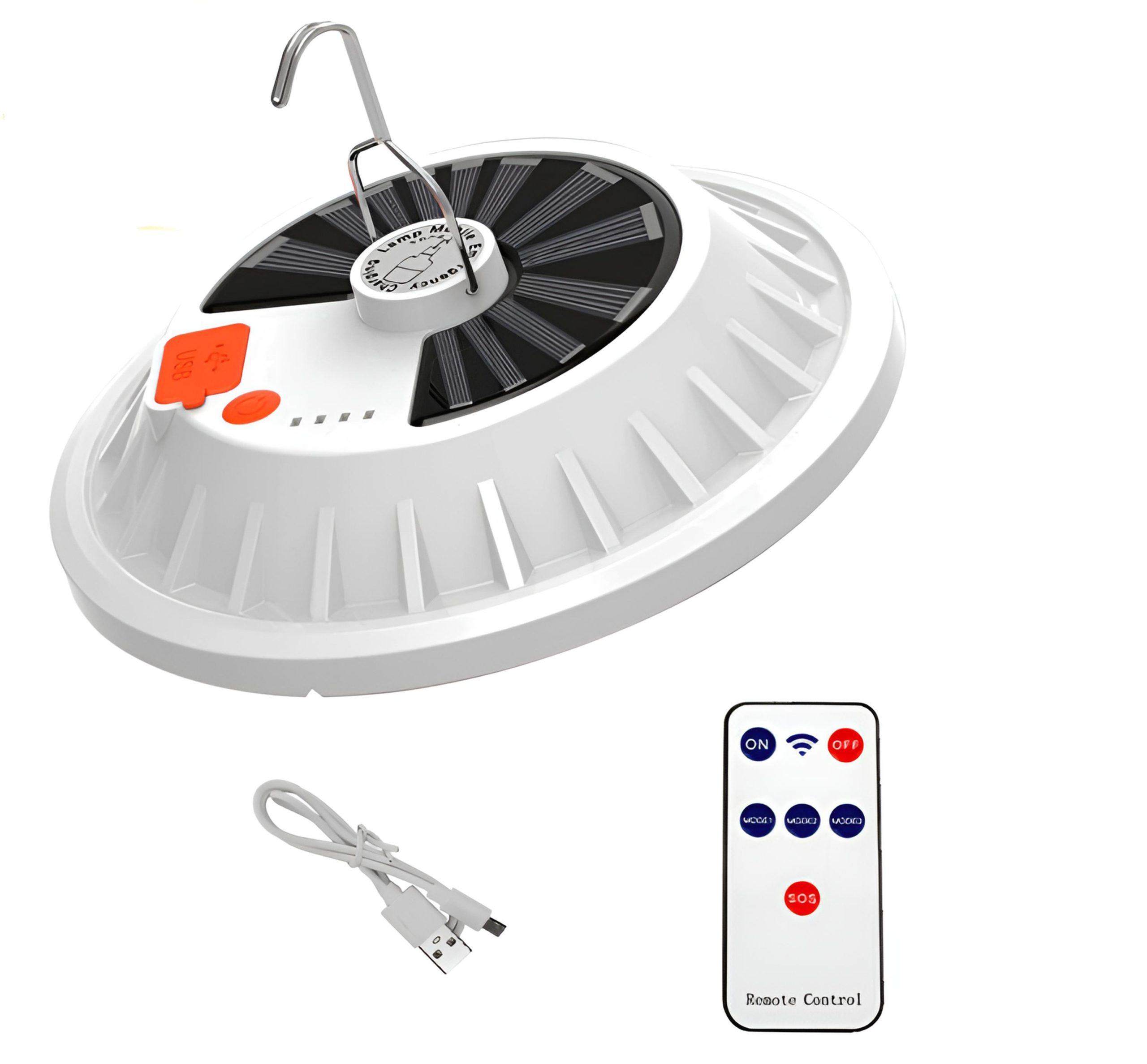 Lampă camping multifuncțională LED, solară/USB, telecomandă, albă – ZEQAS