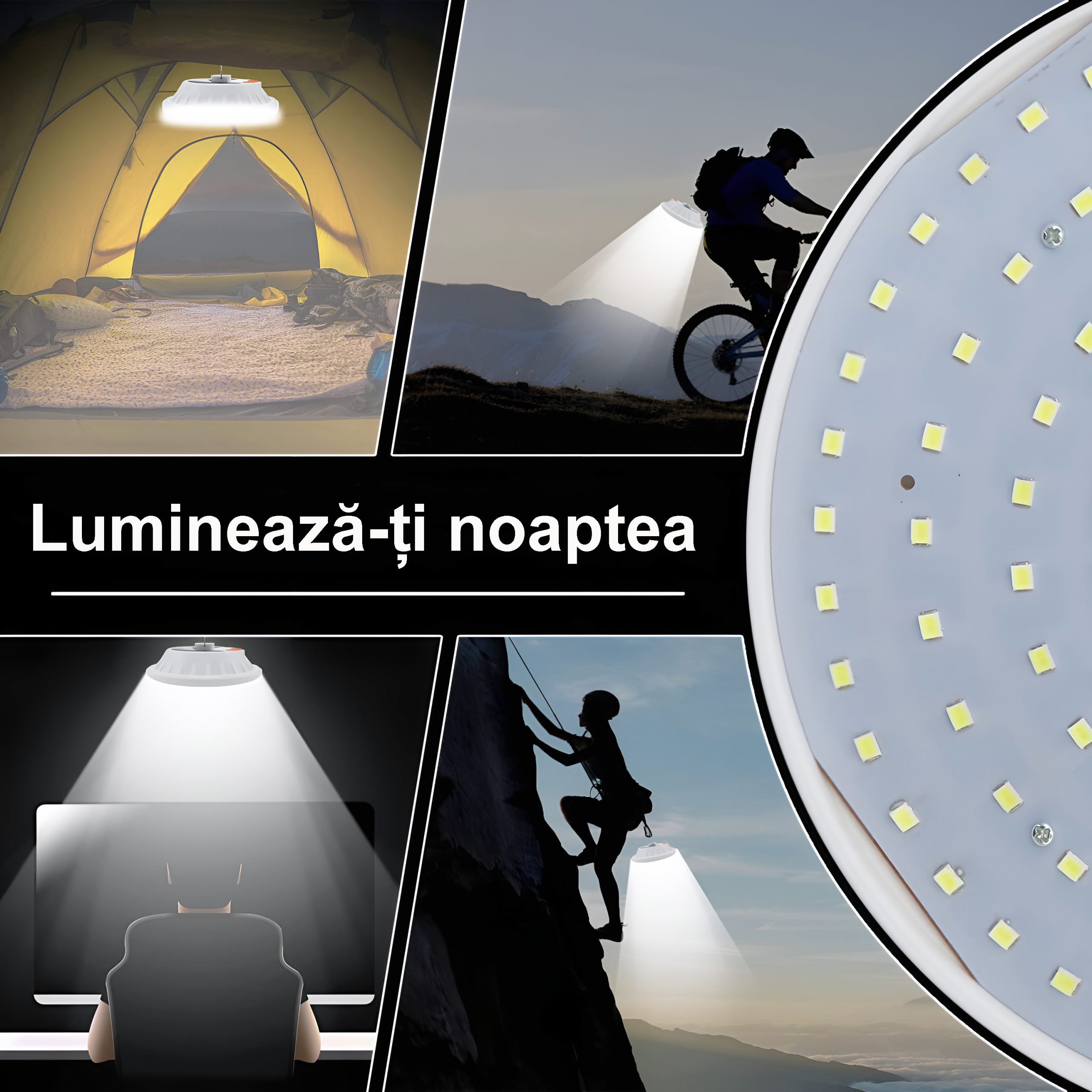 Lampă camping multifuncțională LED, solară/USB, telecomandă, albă – ZEQAS - imagine 2