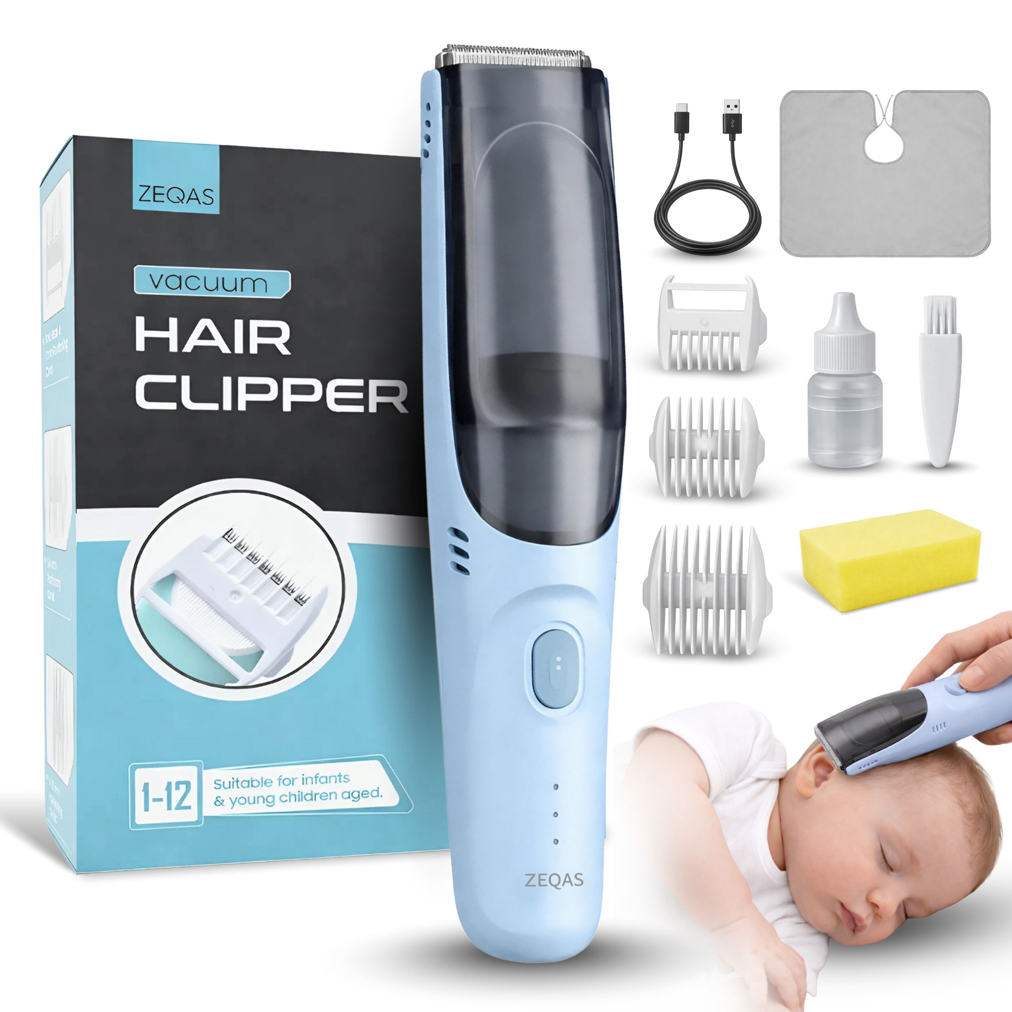 Aparat tuns silențios bebeluși/copii/adulți, USB, albastru – ZEQAS