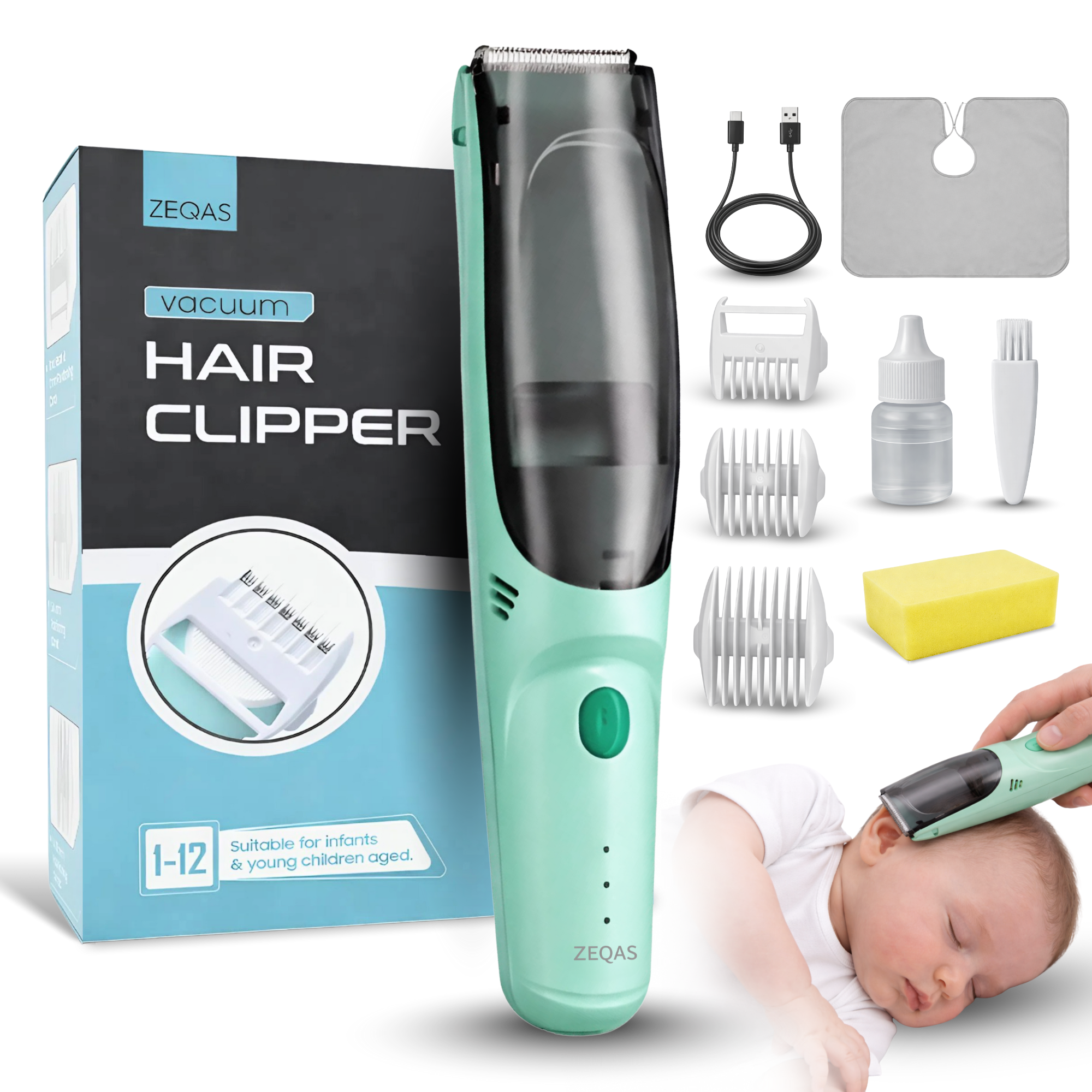 Aparat tuns silențios bebeluși/copii/adulți, USB, verde – ZEQAS